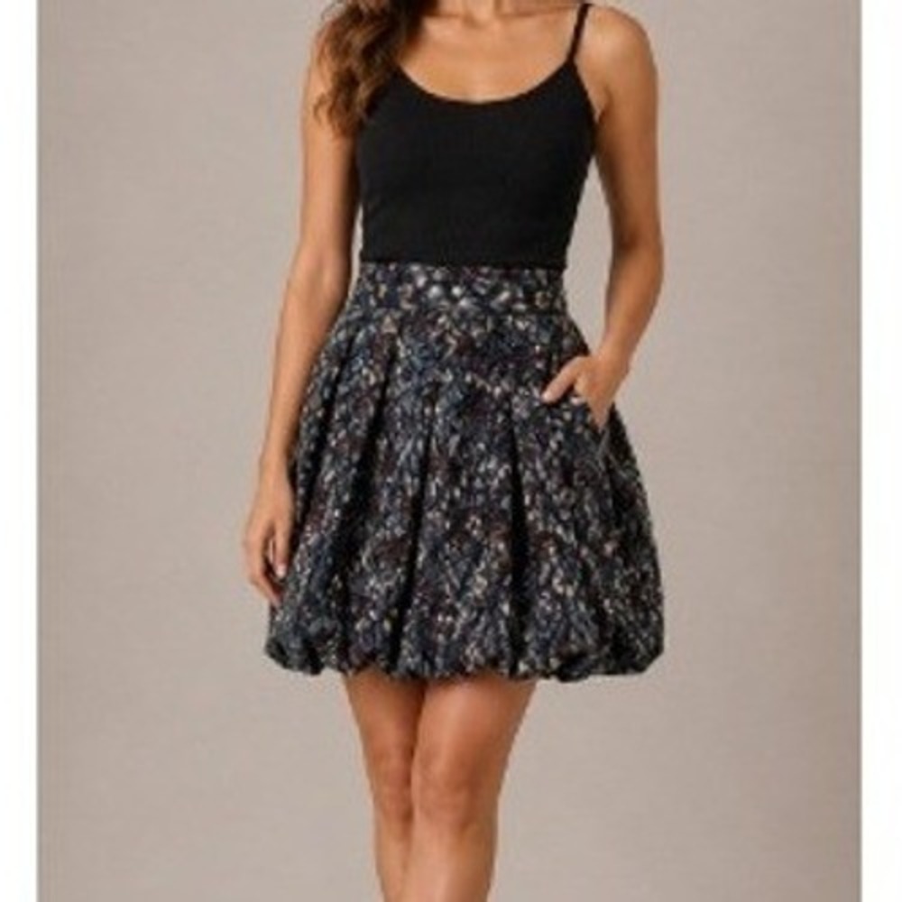 Banana Republic Women's Teal Blue Side Zip Abstract Print Bubble Skirt Size 14‎